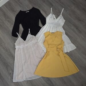 Chic Women's Mini Dress Set in Black, White, and Yellow